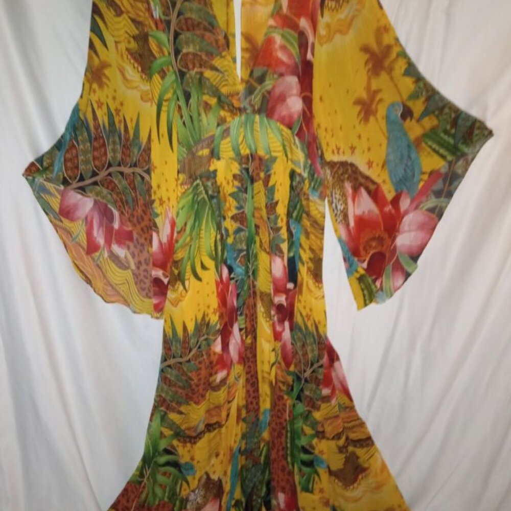 Farm Rio Tropical Dreams Chiffon Caftan Dress L 12 14 - Picture 2 of 5